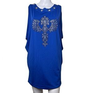 Forplay Rhinestone Short Sleeve Flowy Tunic Blue Size Large